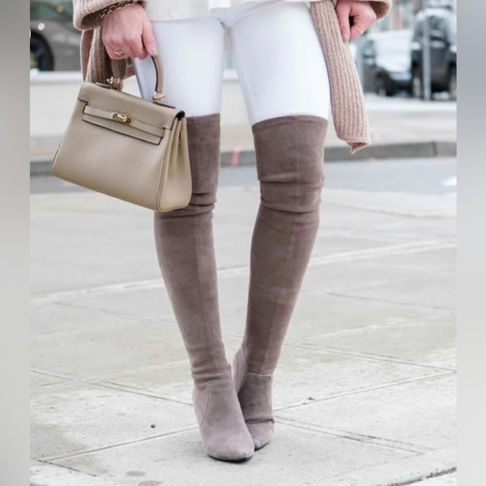 Carina' Taupe Over The Knee Suede Leather Boots -Brand New With Tags